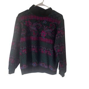 The American Collection Vintage 80s Medium Black Floral Grunge Mock Neck Sweater